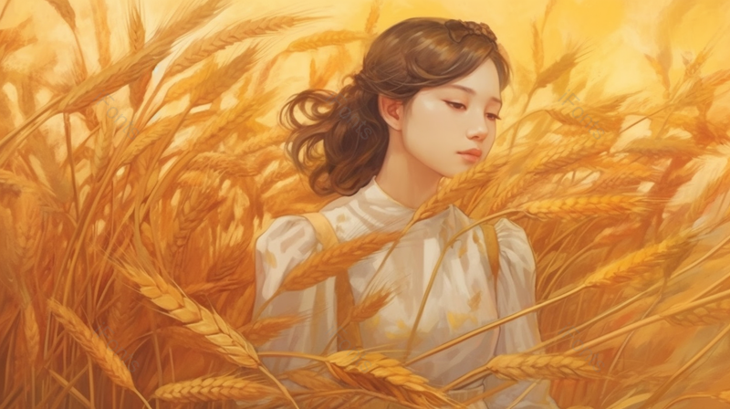 在金色的麦田的姑娘手绘插画,插画/手绘图,插画/手绘图库,插画/手绘图下载,插画/手绘